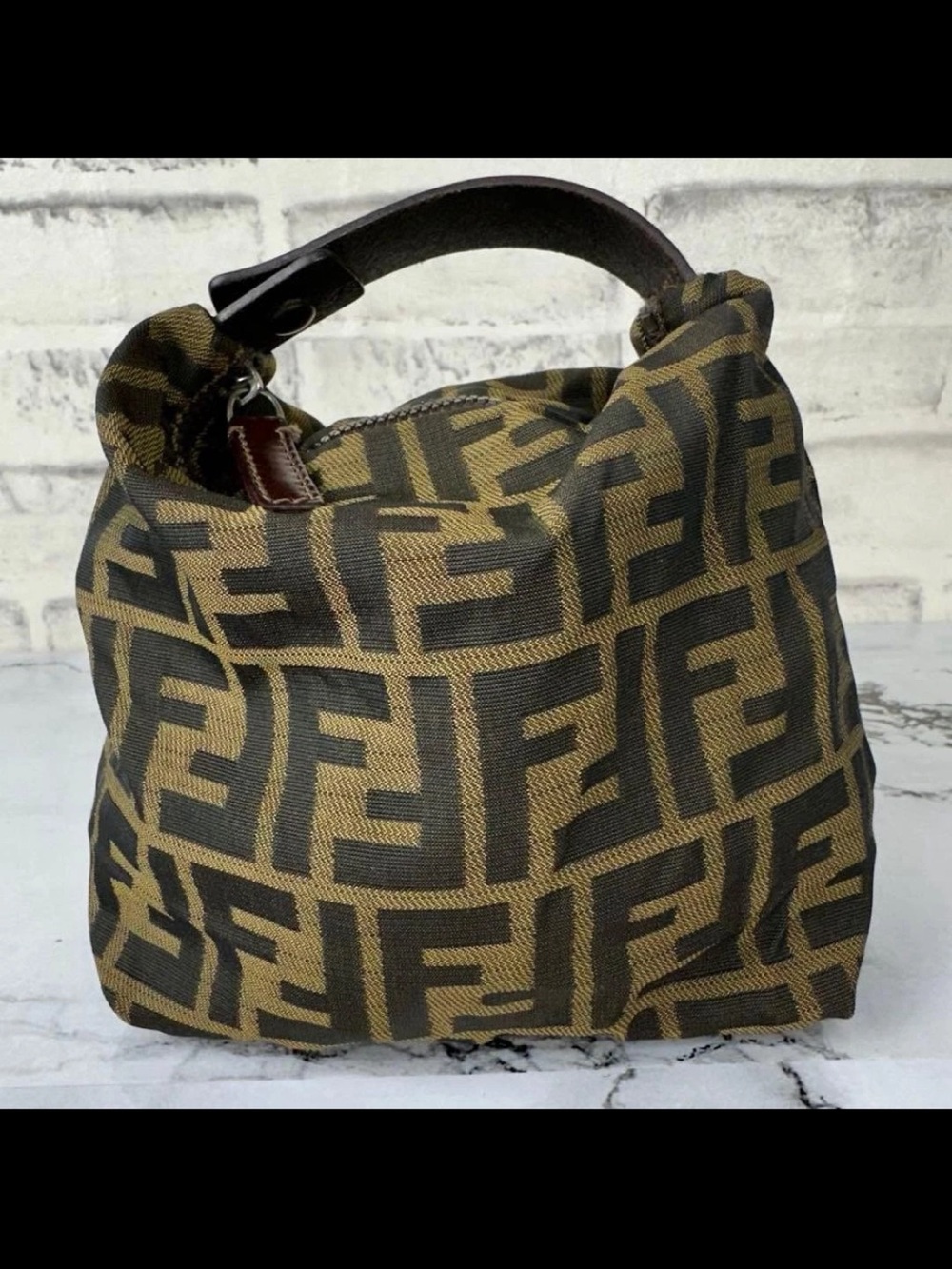Fendi Brown and Black Logo Canvas Top-Handle Cosmetic Case